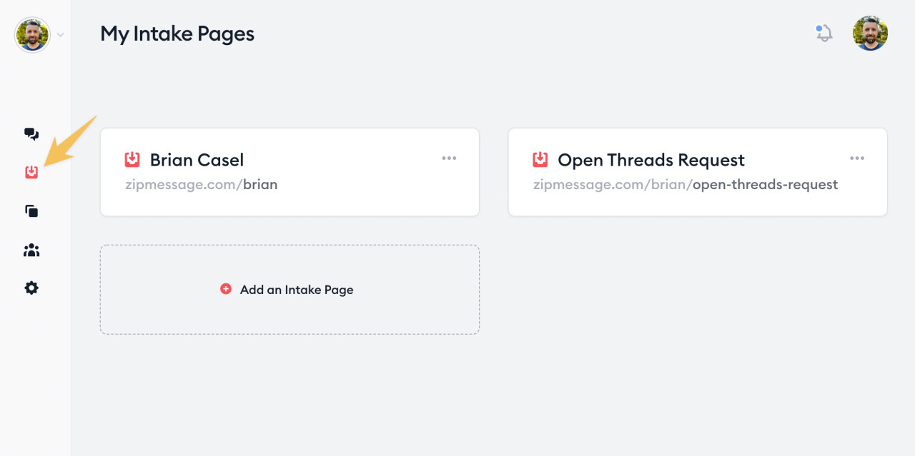 Create an intake page on Zipmessage