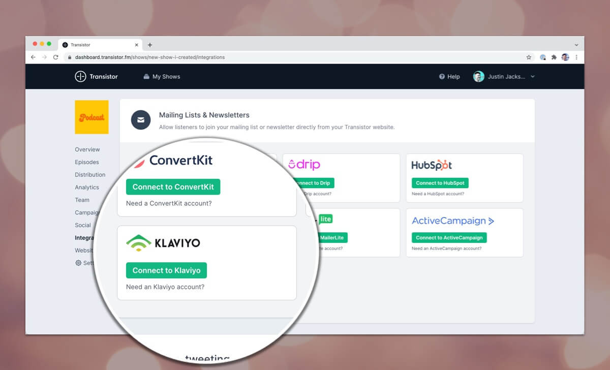 Add a Klaviyo subscription form to the bottom of your podcast website