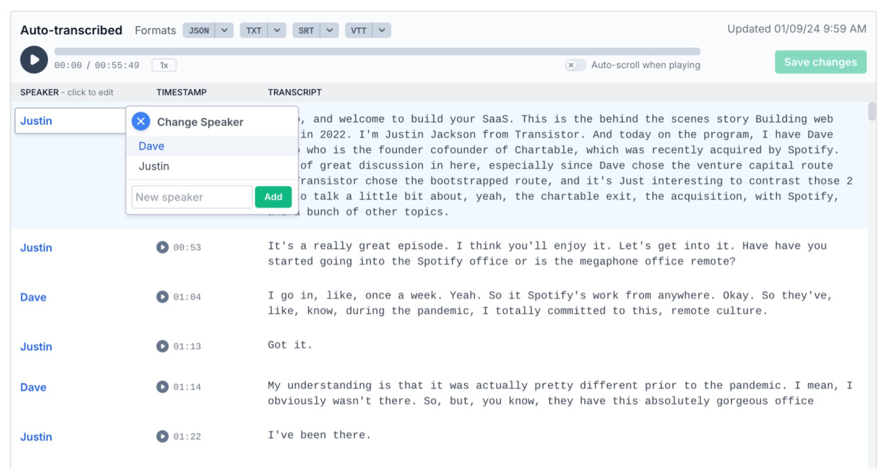 AI podcast transcript by Transistor