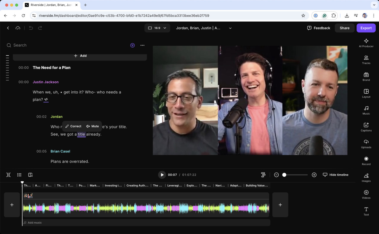 Edit your podcast in Riverside.fm
