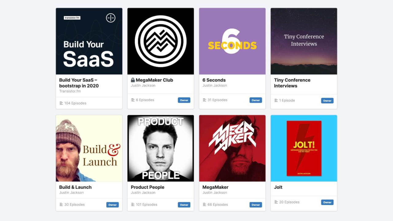 I can manage multiple podcasts from a single dashboard on Transistor.fm