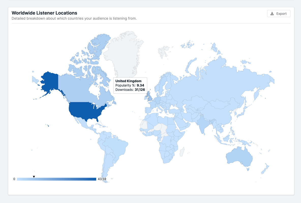 How can I see a map of my podcast listeners?