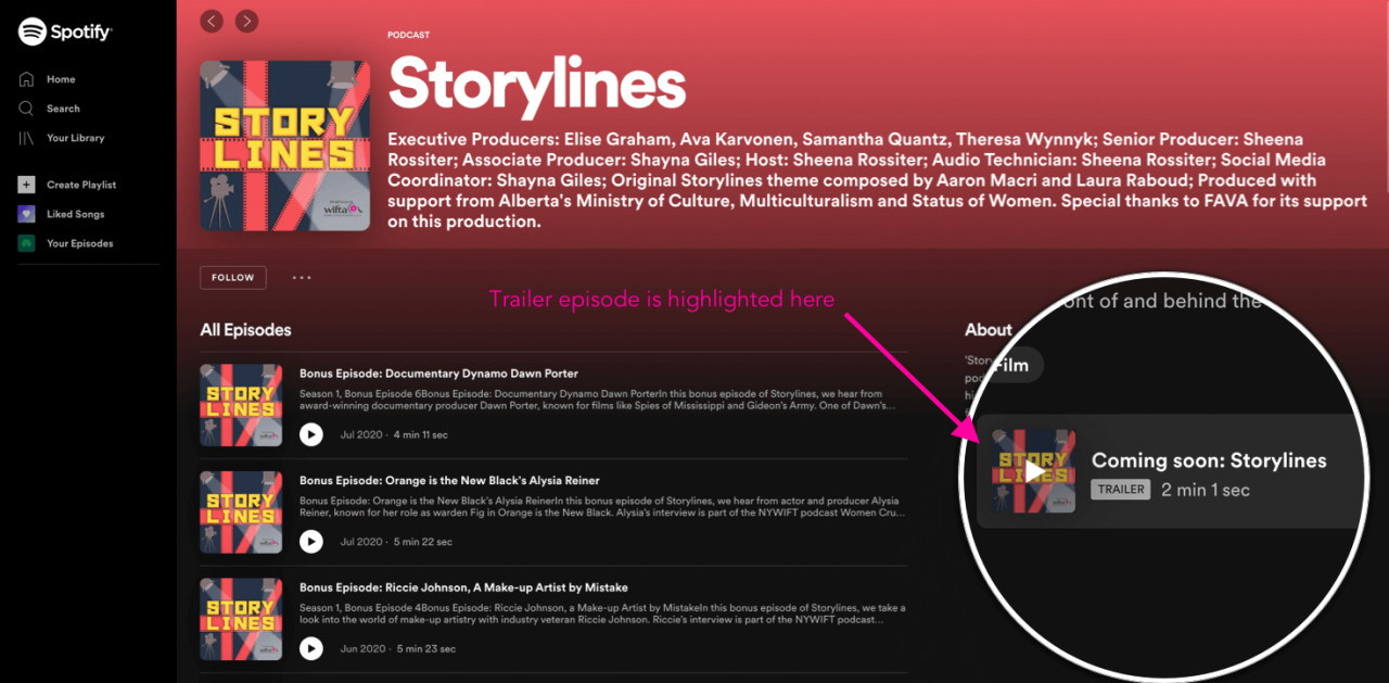 A trailer episode on your podcast's Spotify page