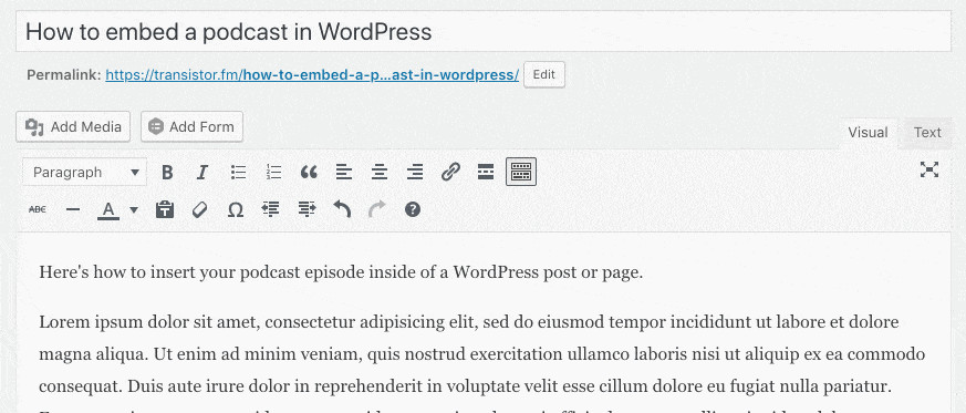 Switch to HTML view in your WordPress editor